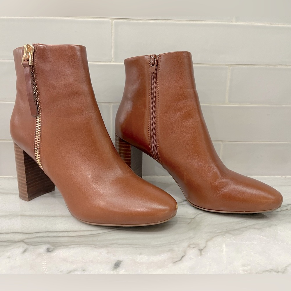 Jeffrey Campbell Prianka Zippered Heeled Bootie in Cognac size 8
